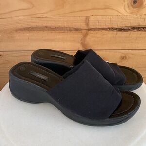 VTG Y2K Xhilaration Slinky Elastic Mesh Wedge Slides 9.5 Chunky Whimsigoth Black